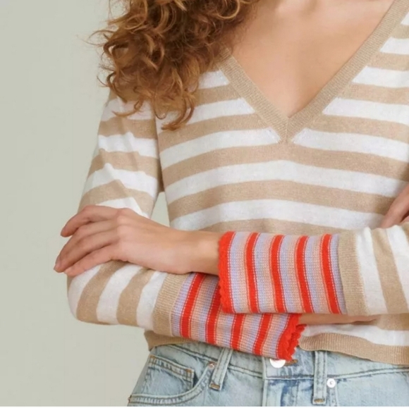 Veronica Beard Sweaters - NWT Veronica Beard Florrie Striped Crop V-Neck Pullover Sweater Size Small #0102